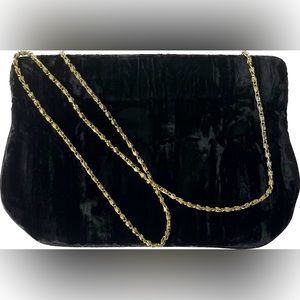 Black Velvet Clutch Purse with Gold Chain